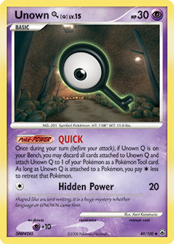Uncommon Pokémon card Unown Q 49/100 from Majestic Dawn expansion