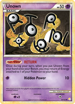 Uncommon Pokémon card Unown 54/123 from HeartGold SoulSilver expansion