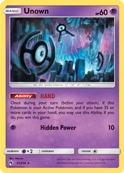 Unown 91/214 Pokémon card from Lost Thunder for sale at best price