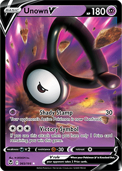 Ultra rare V Pokémon card Unown V 065/195 from Silver Tempest expansion