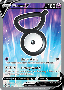 Full Art V Pokémon card Unown V 176/195 from Silver Tempest expansion