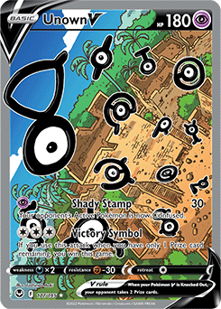 Full Art V Pokémon card Unown V 177/195 from Silver Tempest expansion