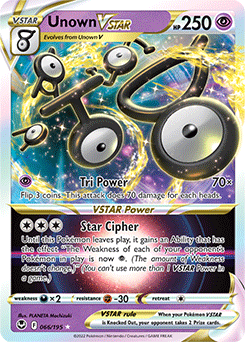 Ultra rare VSTAR Pokémon card Unown VSTAR 066/195 from Silver Tempest expansion