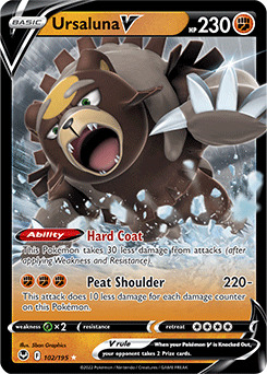Ultra rare V Pokémon card Ursaluna V 102/195 from Silver Tempest expansion