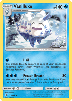 Rare Pokémon card Vanilluxe 35/145 from Guardians Rising expansion