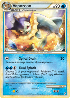 Uncommon Pokémon card Vaporeon 52/95 from Call of Legends expansion