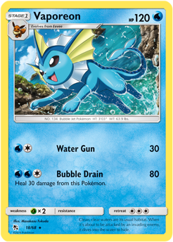 Rare holo Pokémon card Vaporeon 18/68 from Hidden Fates expansion