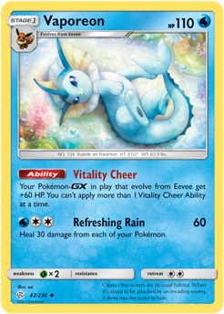 Vaporeon 42/236 Pokémon card from Cosmic Eclipse for sale at best price