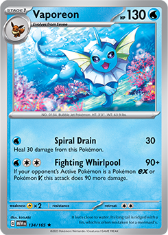 Rare Pokémon card Vaporeon 134/165 from 151 expansion