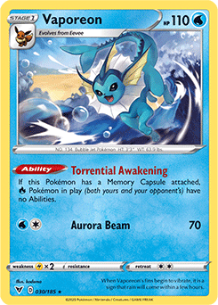 Vaporeon 030/185 Pokémon card from Vivid Voltage for sale at best price