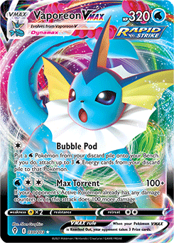 Ultra rare VMAX Pokémon card Vaporeon VMAX 30/203 from Evolving Skies expansion