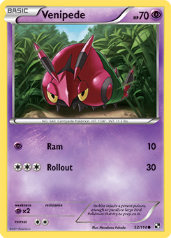 Common Pokémon card Venipede 52/114 from Black & White expansion