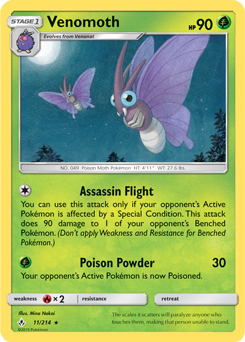 Rare Pokémon card Venomoth 11/214 from Unbroken Bonds expansion