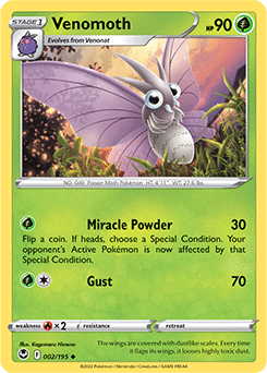 Uncommon Pokémon card Venomoth 002/195 from Silver Tempest expansion