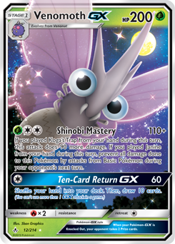 Pokémon GX Pokémon card Venomoth GX 12/214 from Unbroken Bonds expansion