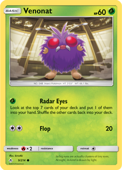 Common Pokémon card Venonat 9/214 from Unbroken Bonds expansion