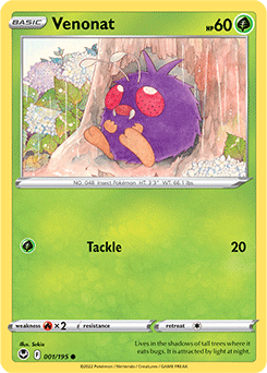 Common Pokémon card Venonat 001/195 from Silver Tempest expansion