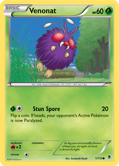 Common Pokémon card Venonat 1/119 from Phantom Forces expansion