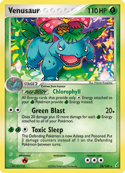 Rare Pokémon card Venusaur 28/100 from Ex Crystal Guardians expansion