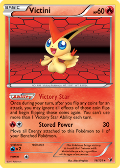 Rare holo Pokémon card Victini 14/101 from Noble Victories expansion