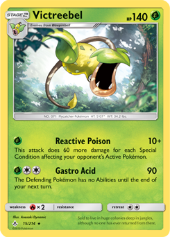 Rare Pokémon card Victreebel 15/214 from Unbroken Bonds expansion