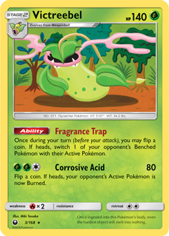 Rare holo Pokémon card Victreebel 3/168 from Celestial Storm expansion