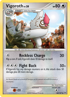Uncommon Pokémon card Vigoroth 64/127 from Platinuim expansion
