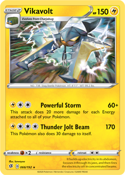 Rare Holo Pokémon card Vikavolt 66/192 from Rebel Clash expansion