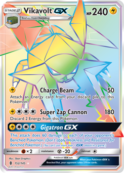 Secret Rainbow GX Pokémon card Vikavolt GX 152/145 from Guardians Rising expansion