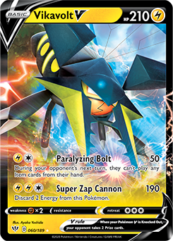 Ultra rare V Pokémon card Vikavolt V 60/189 from Darkness Ablaze expansion