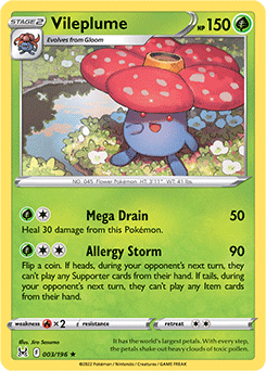Rare Holo Pokémon card Vileplume 003/196 from Lost Origin expansion