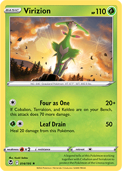 Rare Pokémon card Virizion 014/195 from Silver Tempest expansion