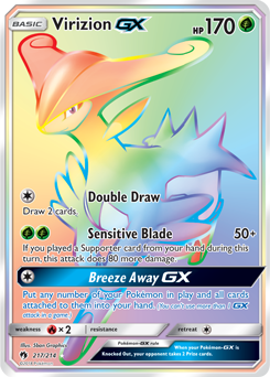 Secret Rainbow GX Pokémon card Virizion GX 217/214 from Lost Thunder expansion