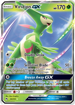 Pokémon GX Pokémon card Virizion GX 34/214 from Lost Thunder expansion