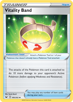 Uncommon Pokémon card Vitality Band 185/202 from Sword & Shield expansion