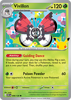 Common Pokémon card Vivillon 008/128 from 30th Celebration expansion