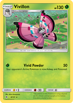 Rare Pokémon card Vivillon 8/131 from Forbidden Light expansion