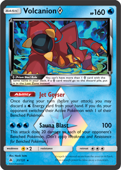 Prism Star Pokémon card Volcanion 31/131 from Forbidden Light expansion