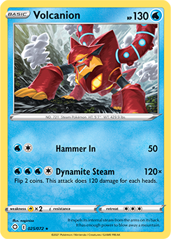 Rare Pokémon card Volcanion 025/072 from Shining Fates expansion