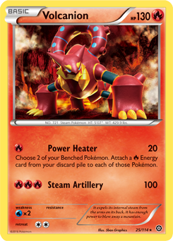 Rare Pokémon card Volcanion 25/114 from Steam Siege expansion