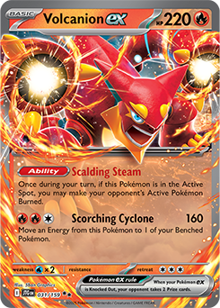 Double rare Pokémon card Volcanion ex 31/159 from Journey Together expansion