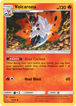 Uncommon Pokémon card Volcarona 13/73 from Shining Legends expansion