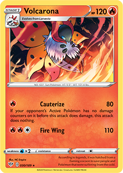 Rare Pokémon card Volcarona 30/189 from Darkness Ablaze expansion