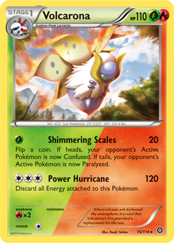 Rare Pokémon card Volcarona 15/114 from Steam Siege expansion