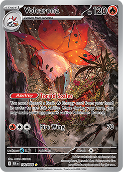 Illustration rare Pokémon card Volcarona 100/86 from Black Bolt expansion
