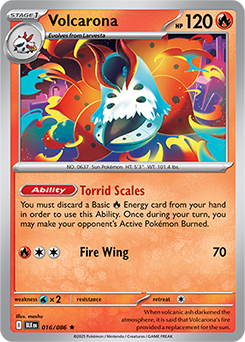 Rare Pokémon card Volcarona 16/86 from Black Bolt expansion