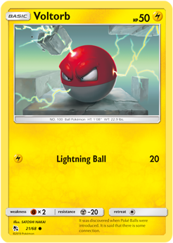 Common Pokémon card Voltorb 21/68 from Hidden Fates expansion