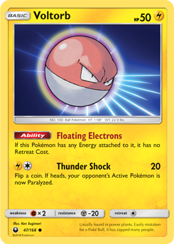 Common Pokémon card Voltorb 47/168 from Celestial Storm expansion
