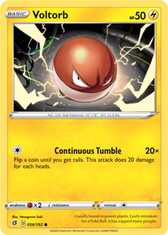 Common Pokémon card Voltorb 56/192 from Rebel Clash expansion