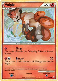Common Pokémon card Vulpix 75/95 from Call of Legends expansion